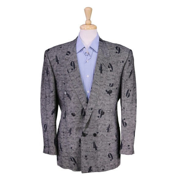 Gianni Versace Vintage 80's-90's Gray Numbers Cotton-Linen Oversize Blazer 40-42